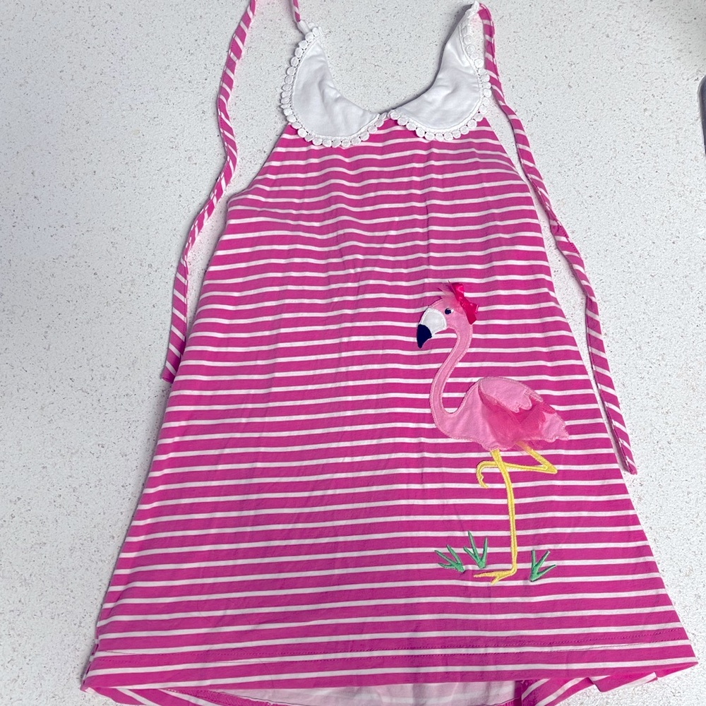 EUC Kelly’s Kids Pink Striped Flamingo Dress size 24m